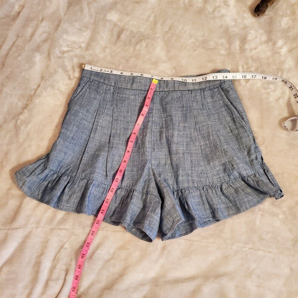 J. Crew Blue Women Ruffle Hem Chambray Shorts Cotton Whimsical Girly SIZE 4 NWT - Picture 4 of 5